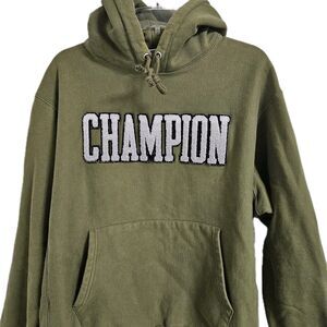 Champion Reverse Weave Heavy Hoodie Sweatshirt Unisex Green Large Logo Pullover